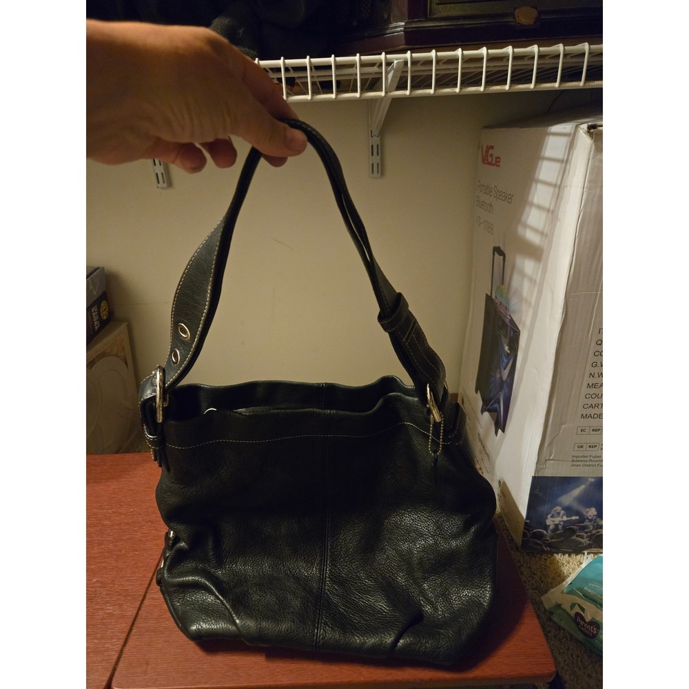Coach Ergo Black Pebbled Leather Hobo Shoulder Bag 12248 Contrast Stitching - Picture 4 of 7